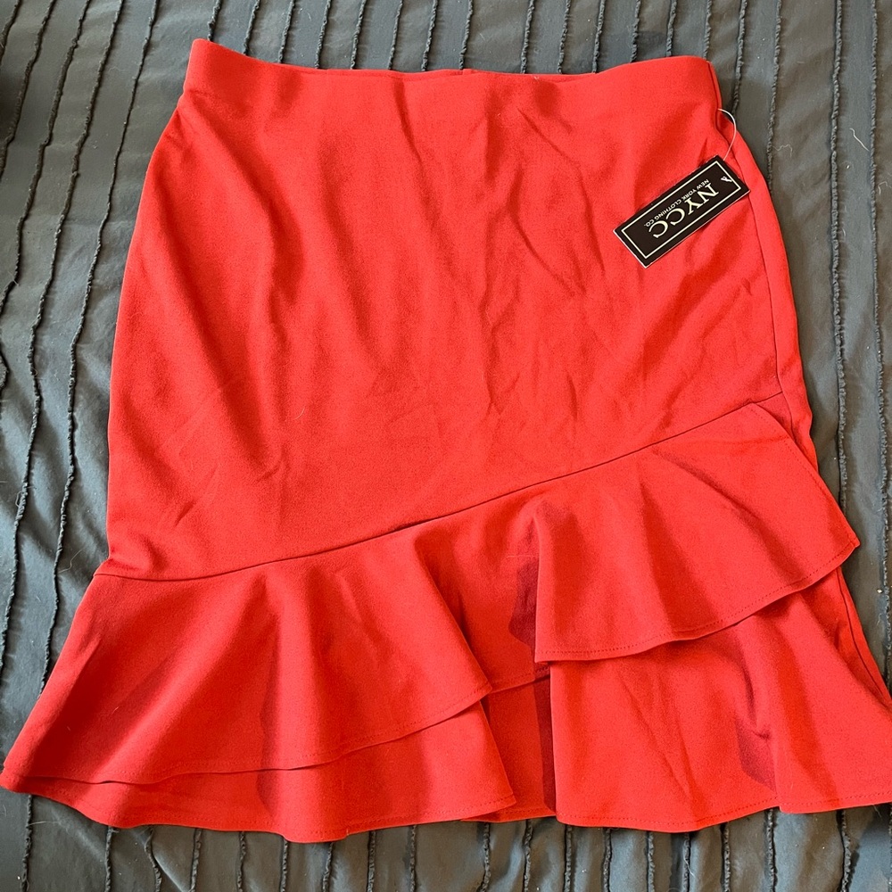 Women's Brick Red Ruffle Skirt